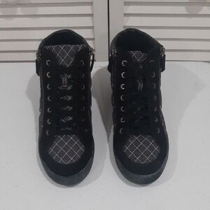 CHANEL Black and Gray Quilted Sneakers